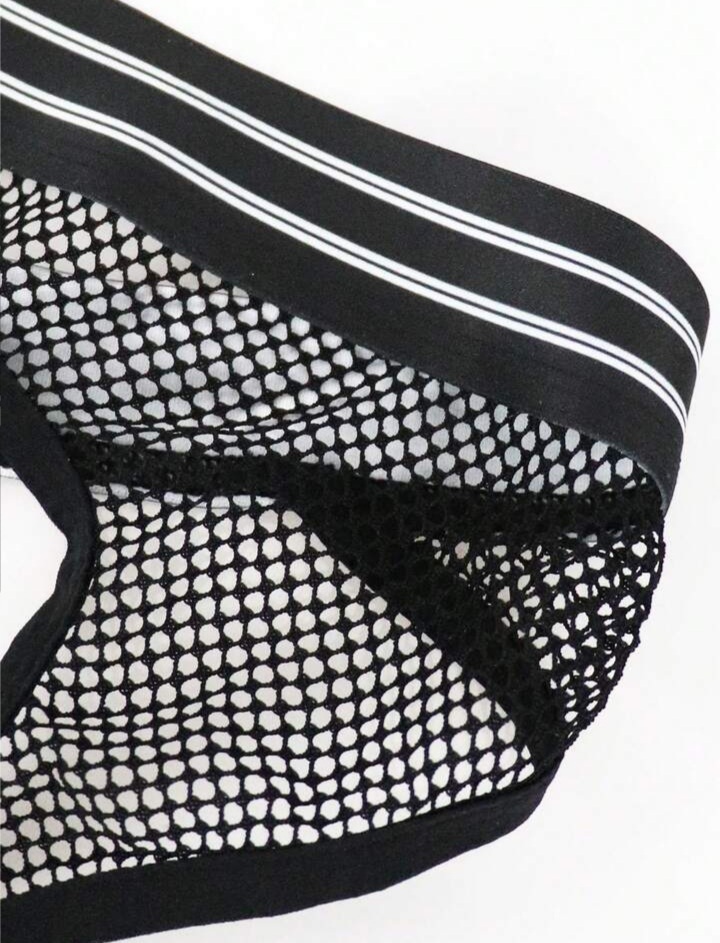 Men's Hollow-Out Contrast Stripe Briefs Thong Jockstrap